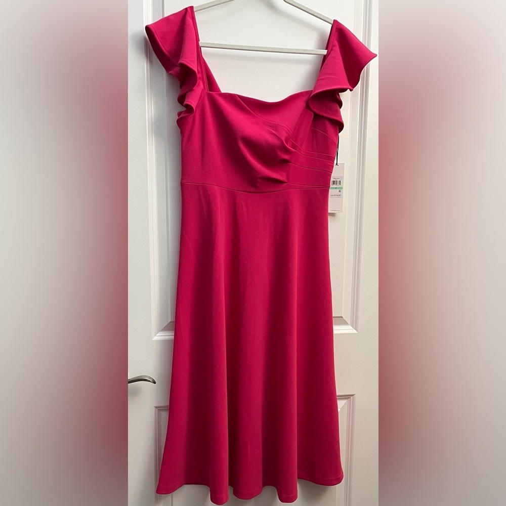 Calvin Klein Fuchsia Ruffle Sleeve Fit & Flare Dress – Size 8 (NWT) - Picture 3 of 8
